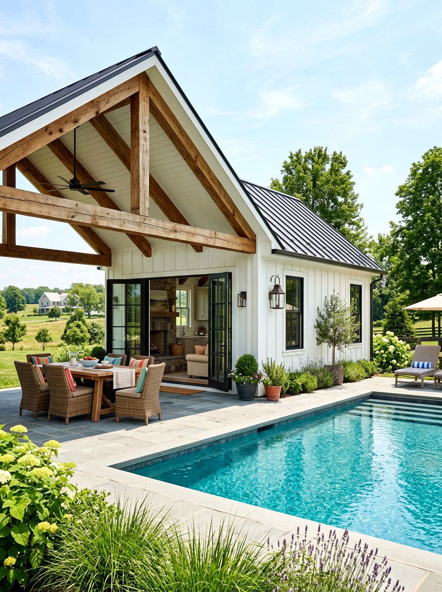 Modern Farmhouse Pool House - 30 pool house ideas