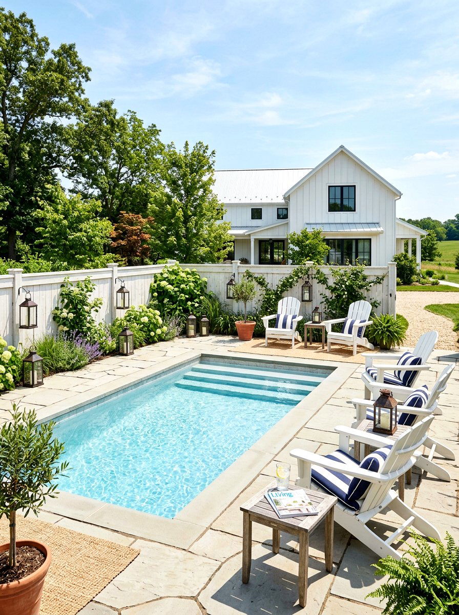 Modern Farmhouse Pool Patio - 30 plunge pool patio ideas