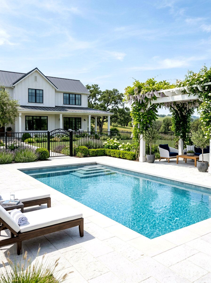 Modern Farmhouse Pool - 30 family pool ideas
