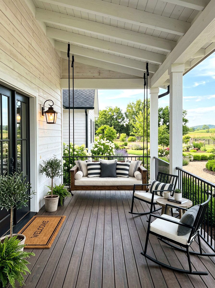 Modern Farmhouse Porch Lounge - 30 luxury patio lounge ideas