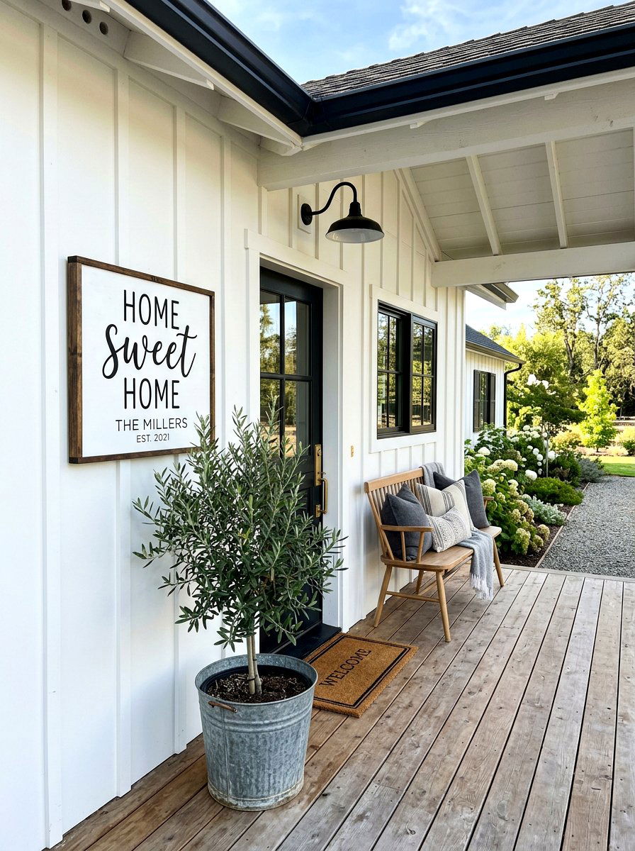 Modern Farmhouse Porch Sign - 30 porch welcome sign ideas
