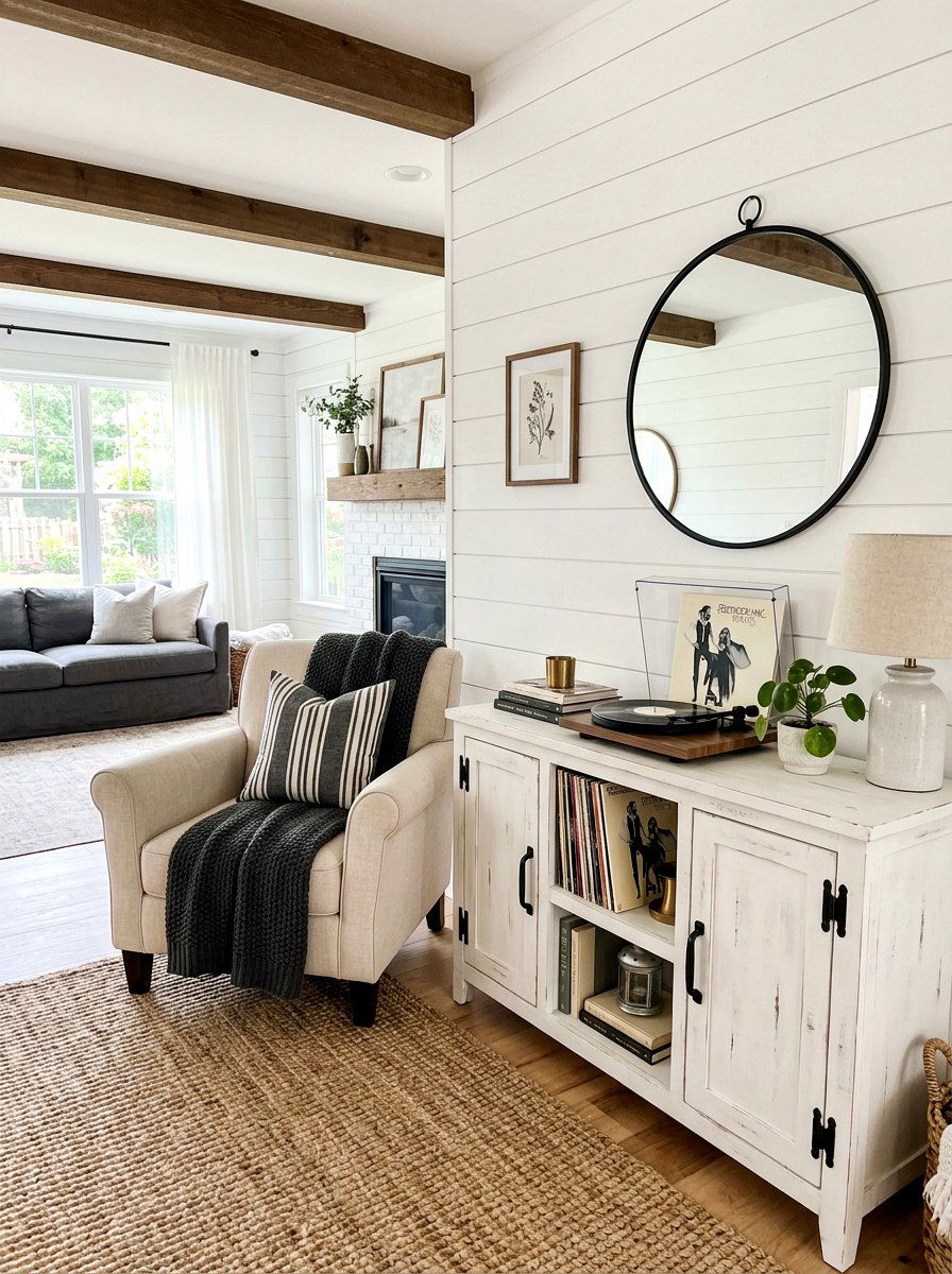 Modern Farmhouse Record Corner - 30 record player corner ideas