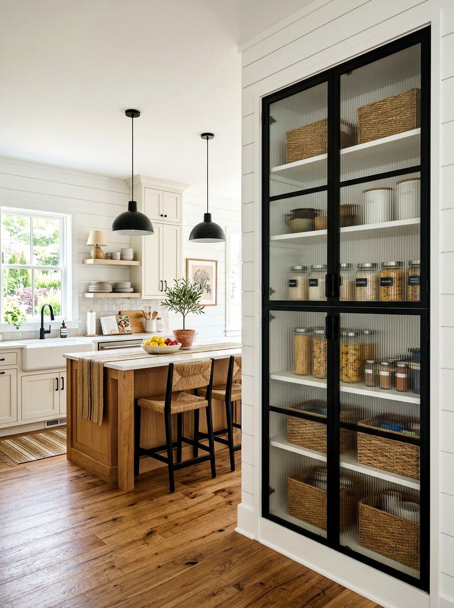 Modern Farmhouse Reeded Glass Pantry - 30 reeded glass pantry ideas