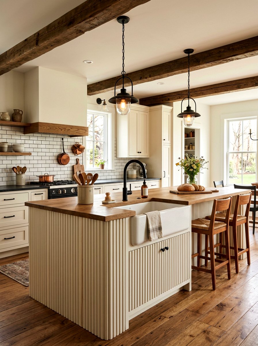 Modern Farmhouse Reeded Wood Island - 30 reeded wood kitchen island ideas