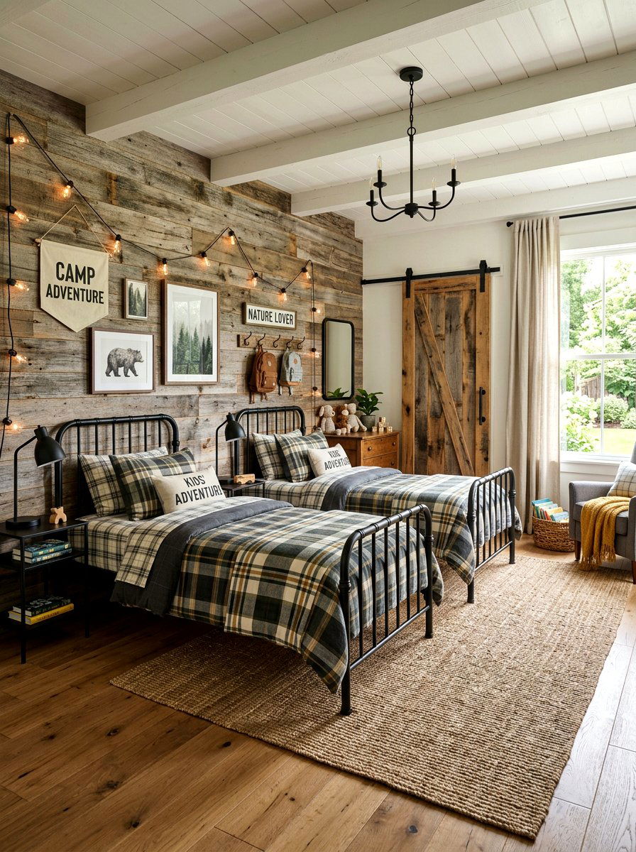 Modern Farmhouse Shared Room - 30 shared sibling room decor ideas