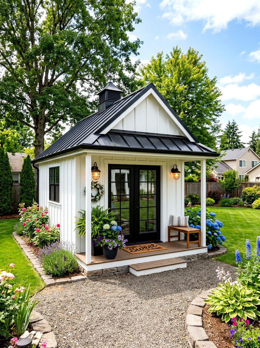 Modern Farmhouse Shed - 30 backyard studio shed ideas