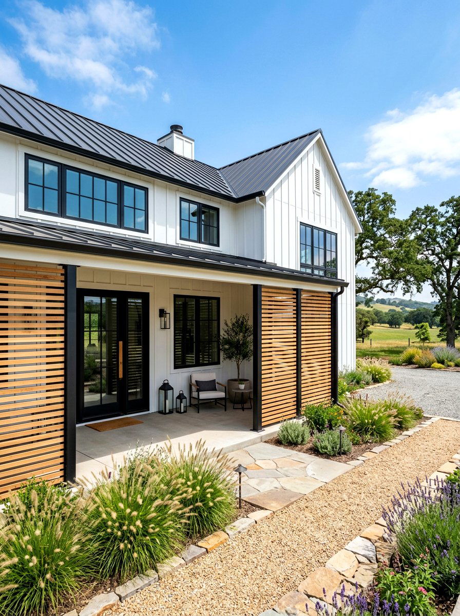 Modern Farmhouse Slat Wall - 30 slatted privacy wall ideas