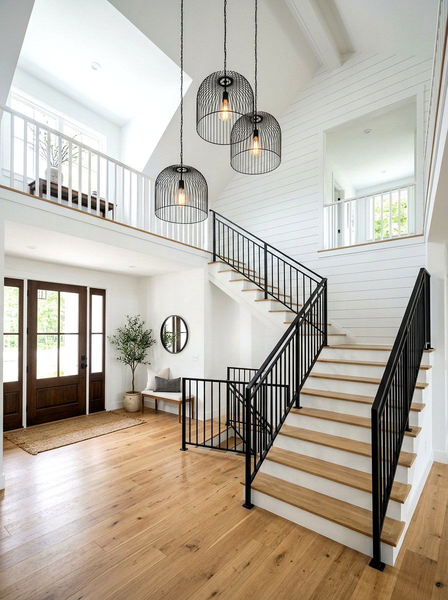 Modern Farmhouse Staircase Cage Light - 30 stair lighting ideas