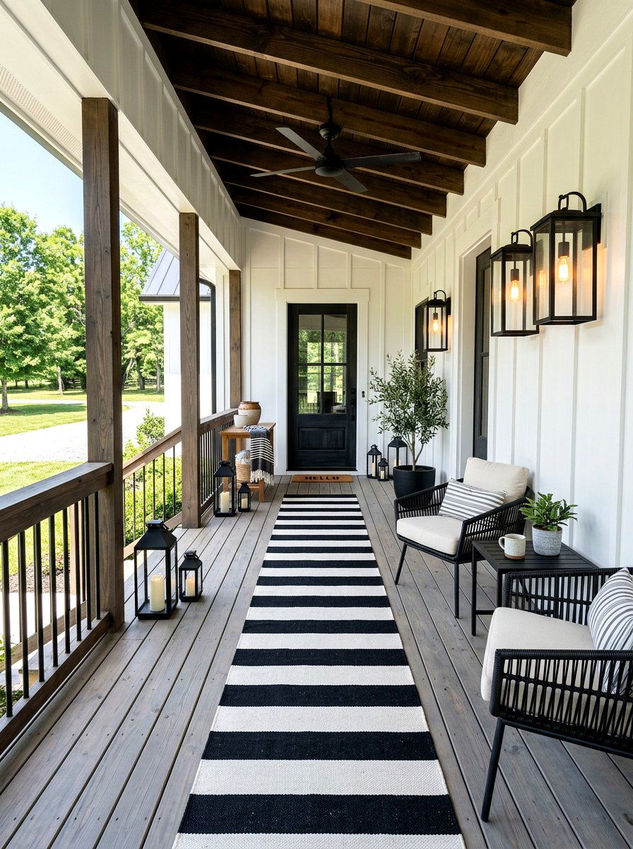 Modern Farmhouse Striped Porch - 30 striped summer porch ideas
