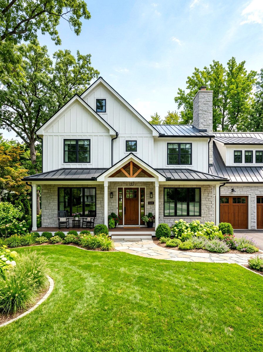 Modern Farmhouse Wood And Stone - 30 stone and wood exterior ideas