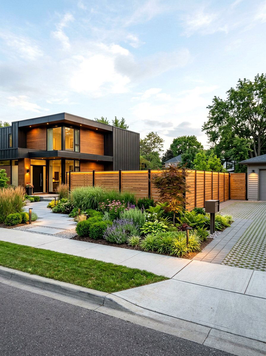 Modern Fence Border - 30 asymmetrical front yard landscaping ideas