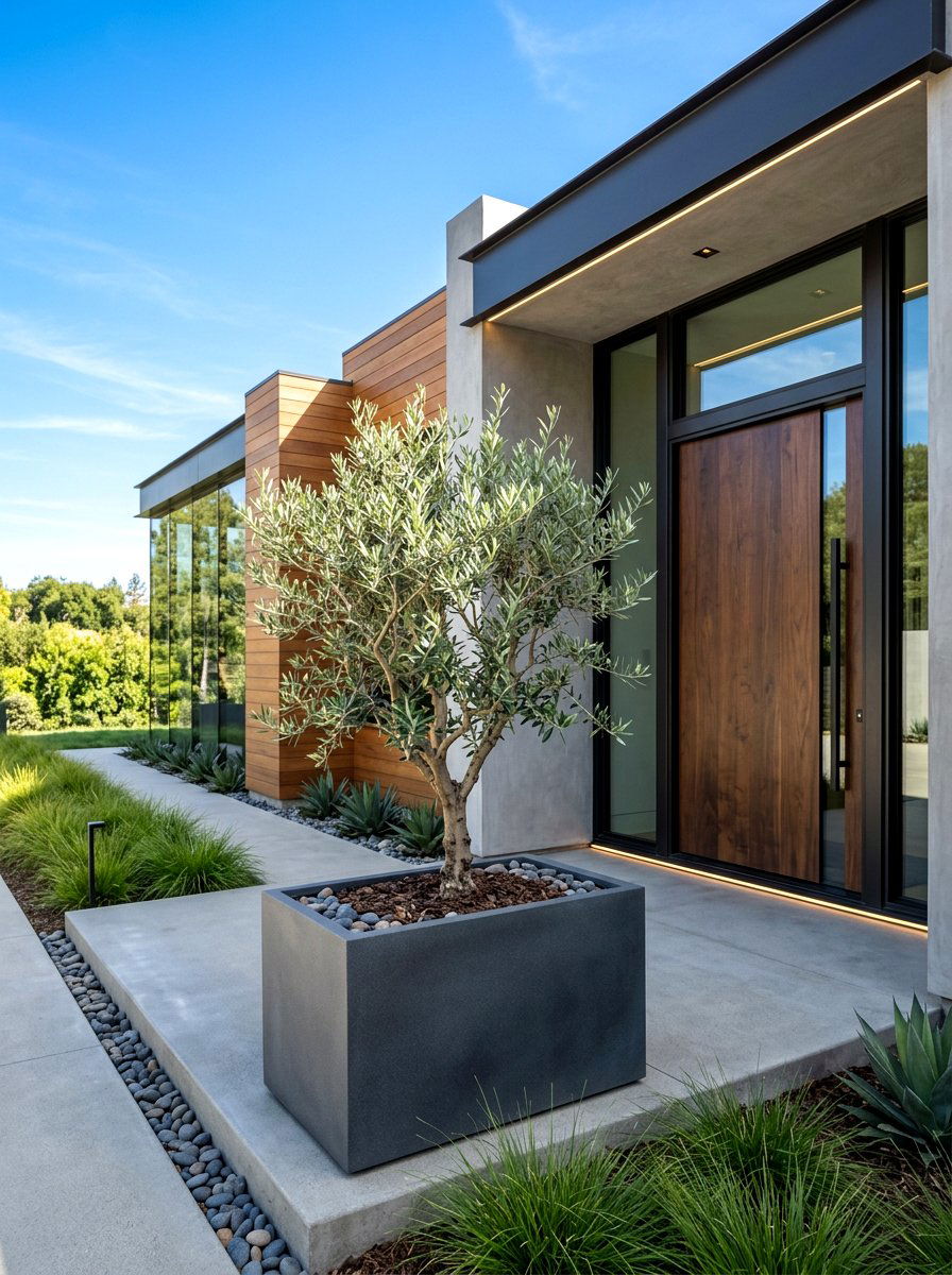 Modern Fiberstone Planter - 30 tall front door planter ideas