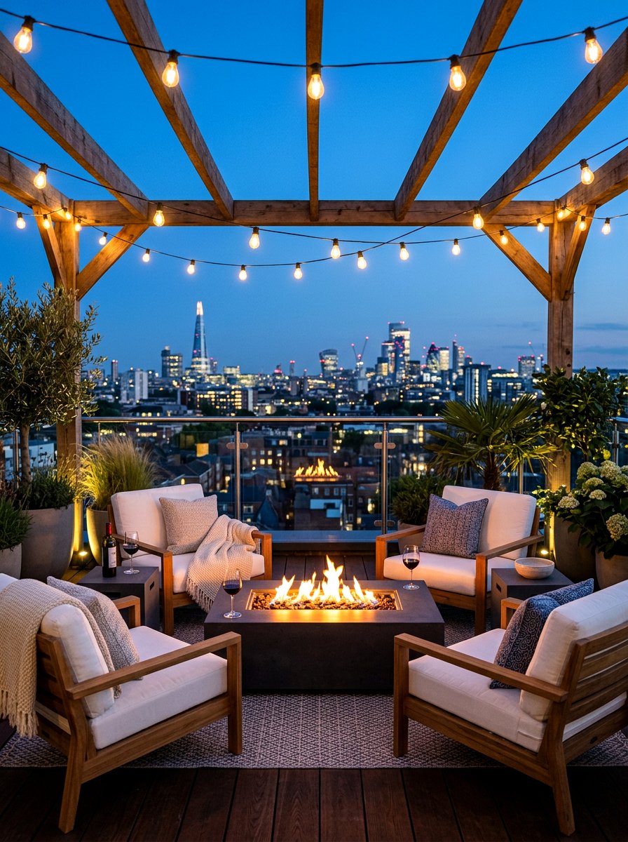 Modern Fire Pit - 30 terrace garden seating ideas