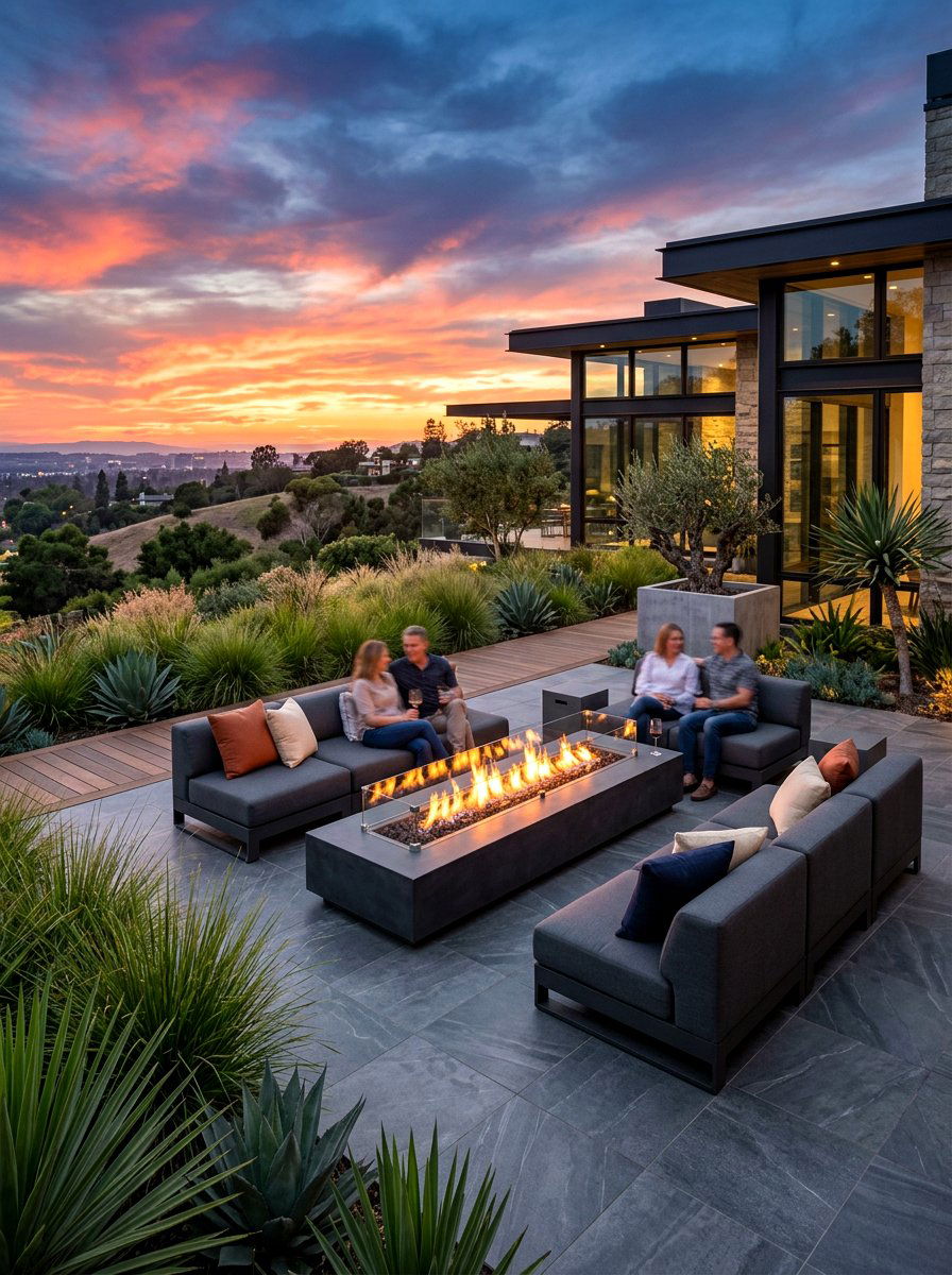 Modern Fire Pit Lounge - 30 conversation pit backyard ideas