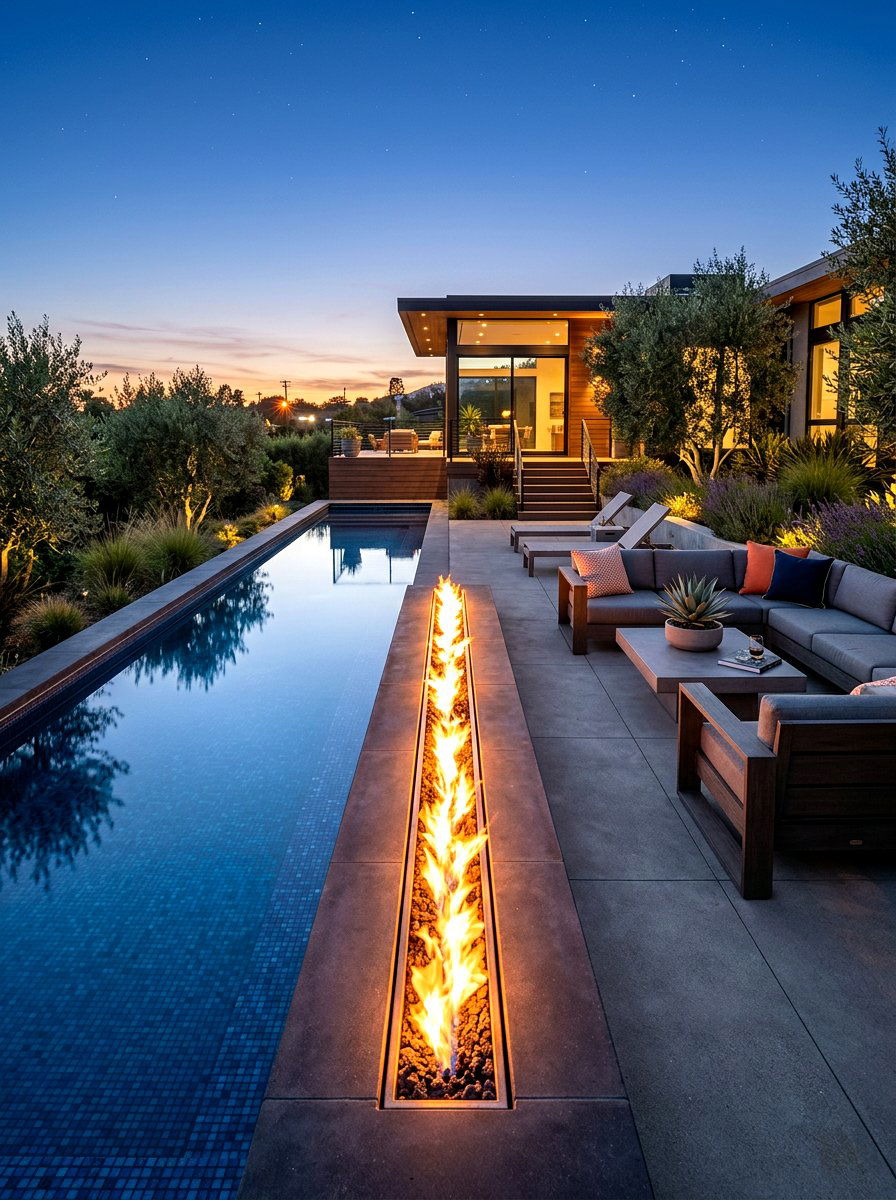 Modern Fire Pool - 30 narrow pool ideas