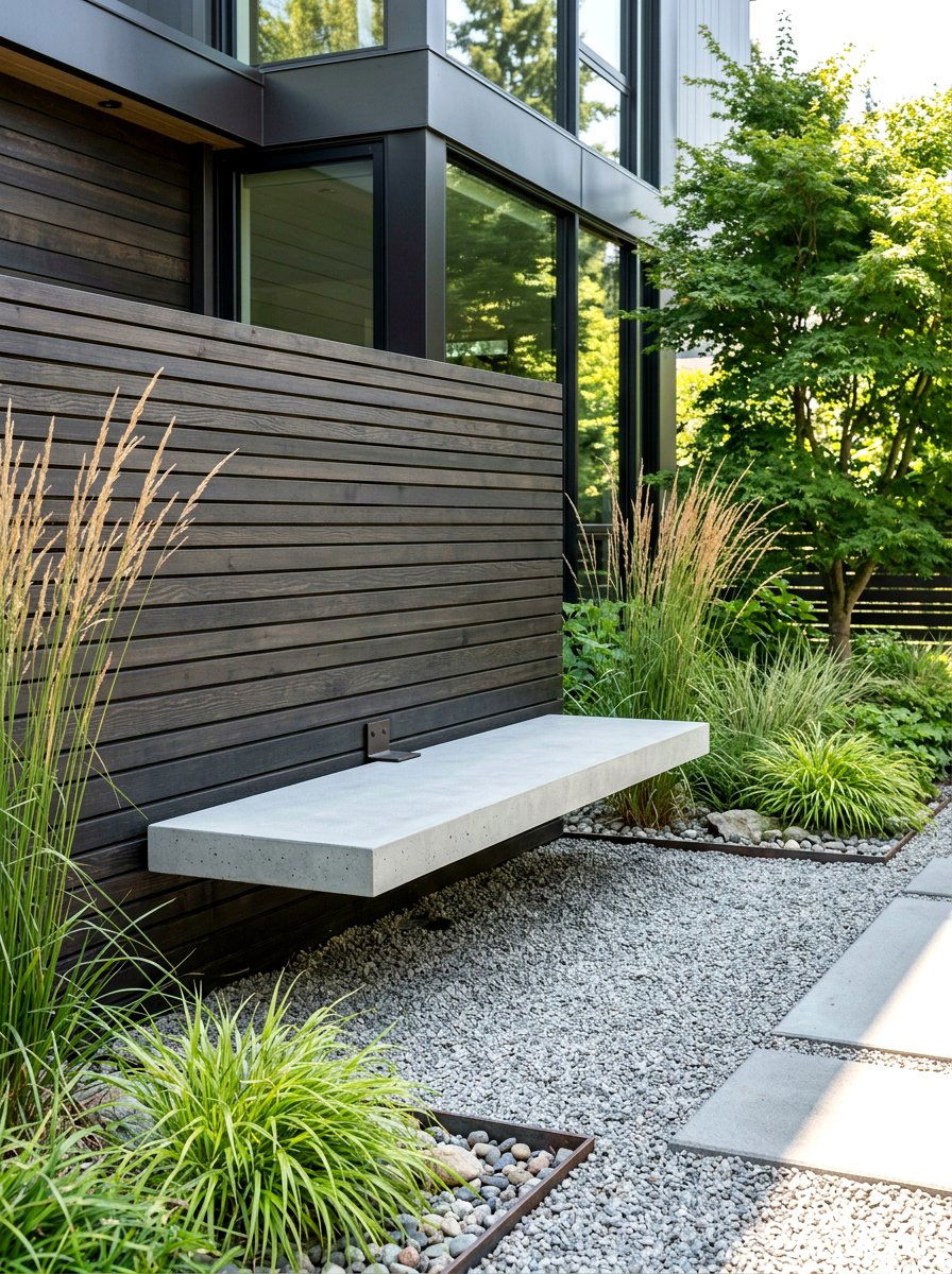 Modern Floating Bench - 30 garden reading bench ideas