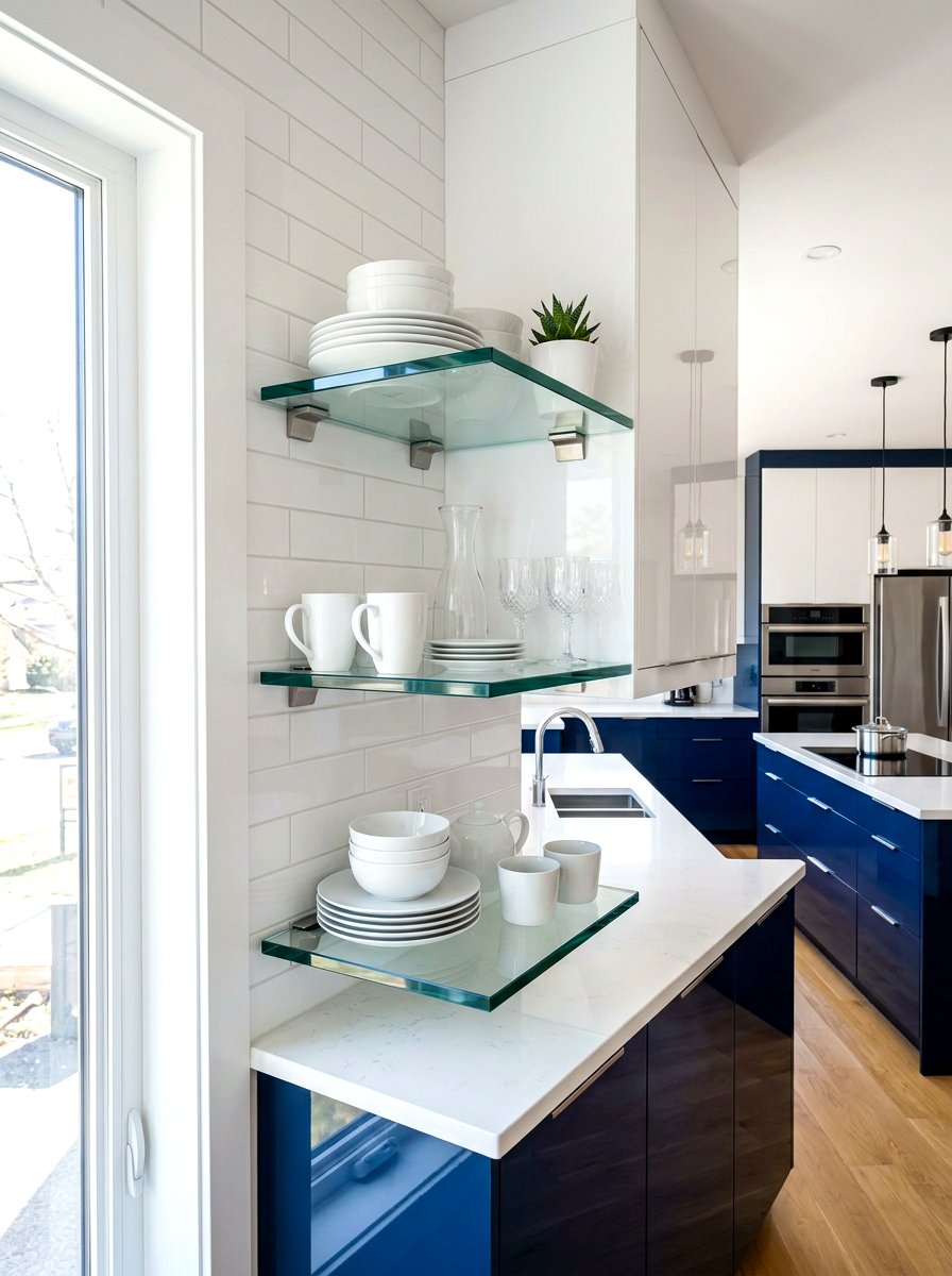 Modern Floating Glass Corner Units - 30 breakfast corner shelves ideas