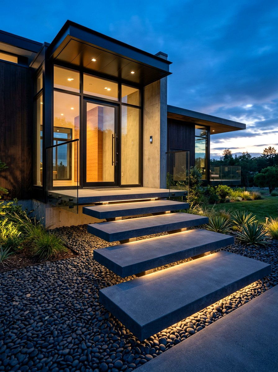 Modern Floating Porch Steps - 30 porch step ideas