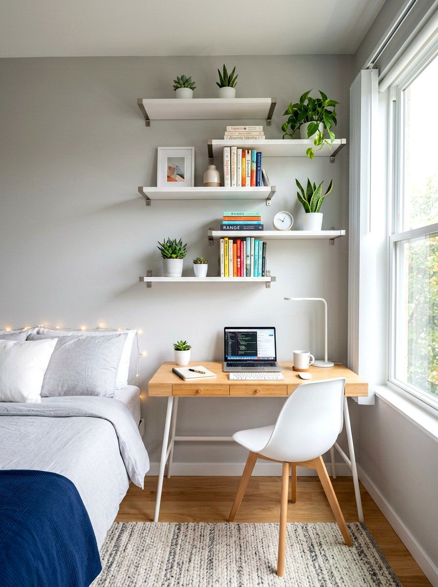Modern Floating Shelf Dorm - 30 dorm room ideas