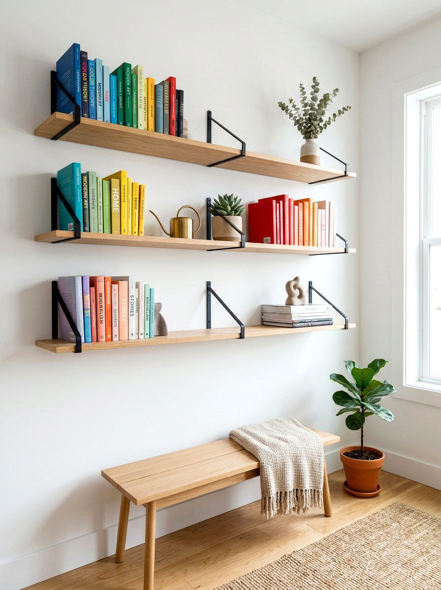 Modern Floating Shelves - 30 home library wall ideas