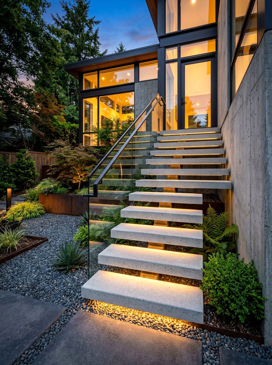 Modern Floating Stairs - 30 retaining wall stairs ideas