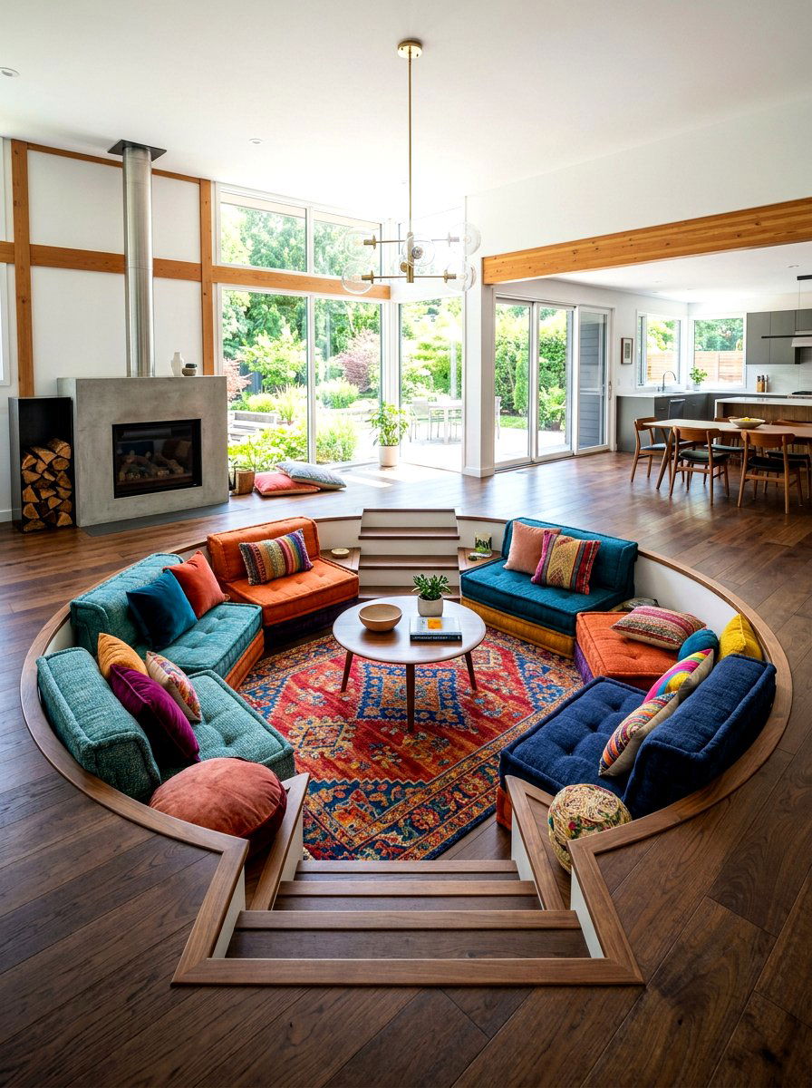 Modern Floor Conversation Pit - 30 pit sofa living room ideas