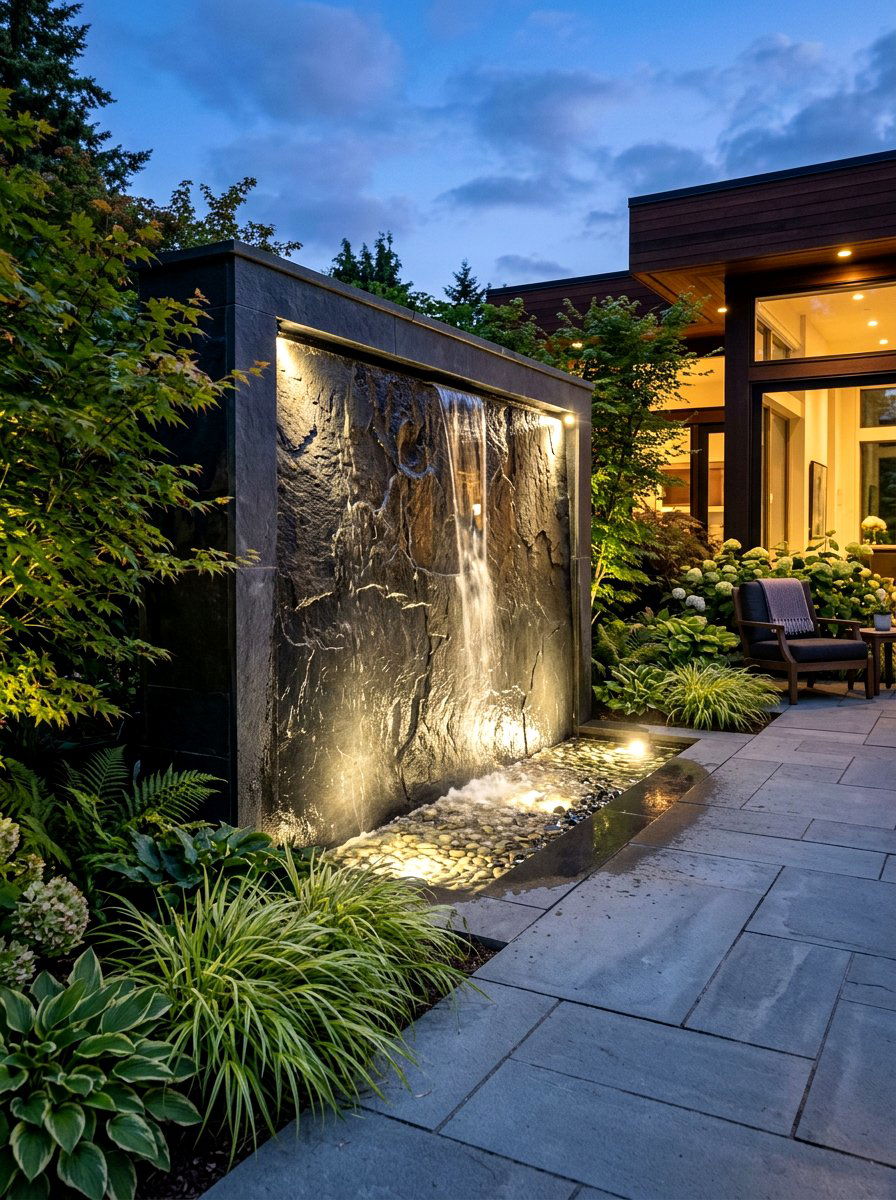 Modern Fountain Feature - 30 backyard hosting ideas