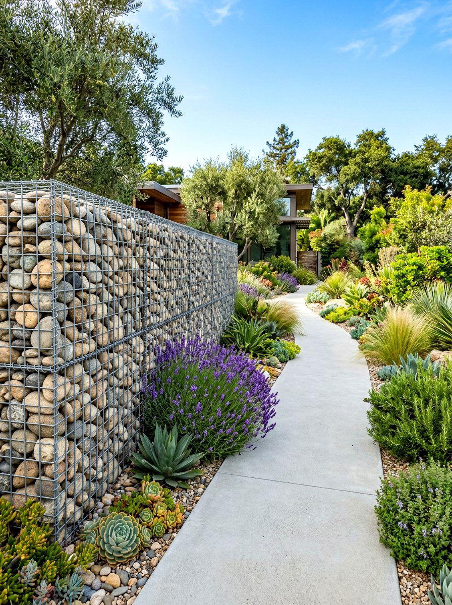 Modern Gabion Wall - 30 trash enclosure privacy ideas