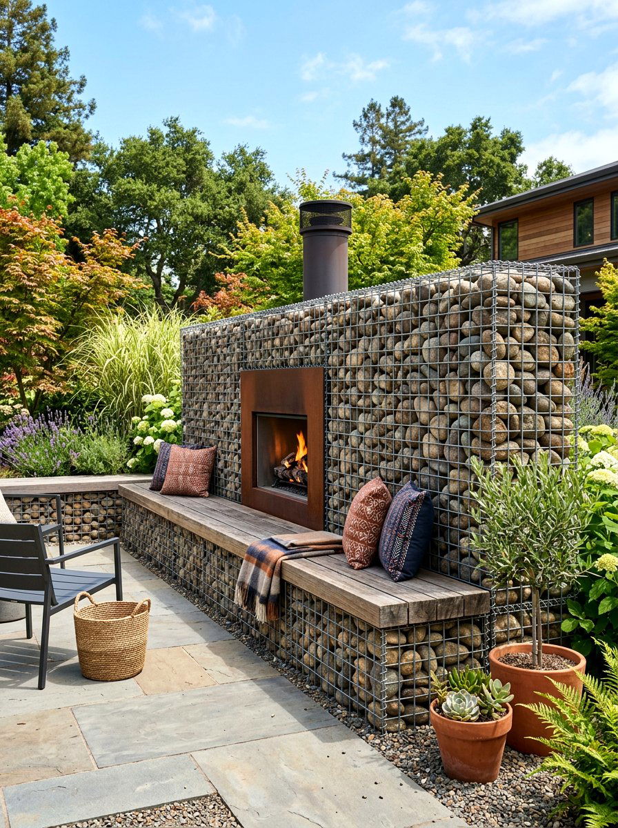 Modern Gabion Wall Divider - 30 deck partition ideas