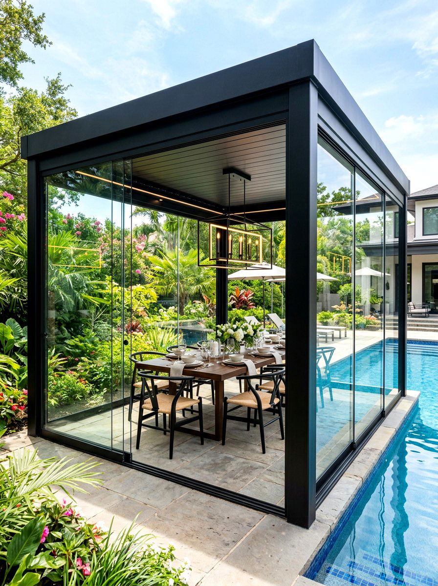 Modern Garden Gazebo - 30 poolside dining ideas