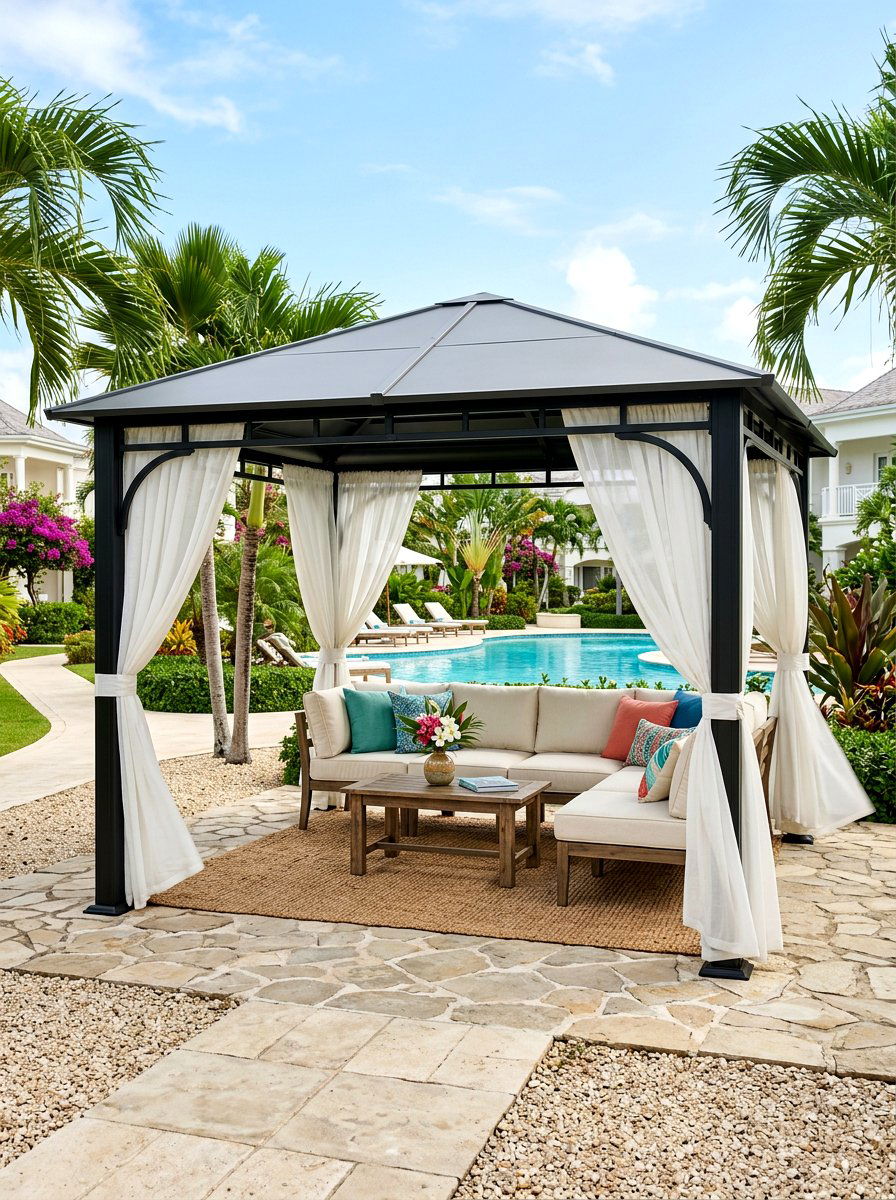 Modern Gazebo With Curtains - 30 backyard lounge zone ideas