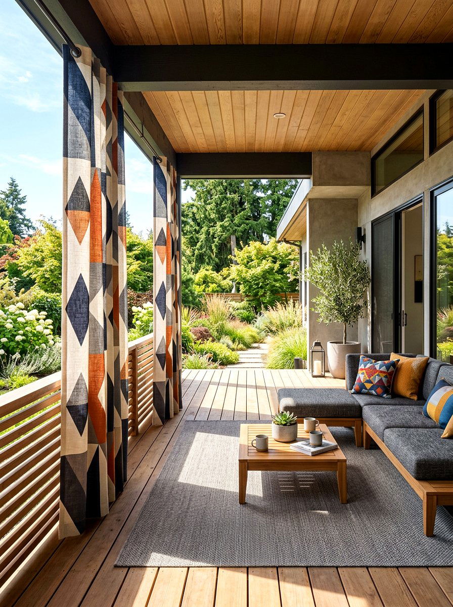 Modern Geometric Cafe Curtains - 30 porch with cafe curtains ideas