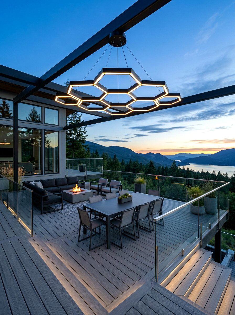 Modern Geometric Deck Chandelier - 30 outdoor chandelier ideas