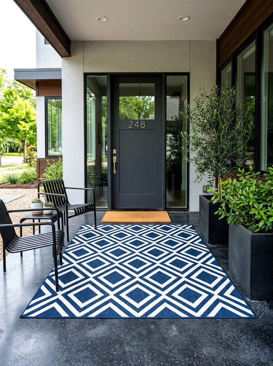 Modern Geometric Front Porch Rug - 30 layered doormat porch ideas