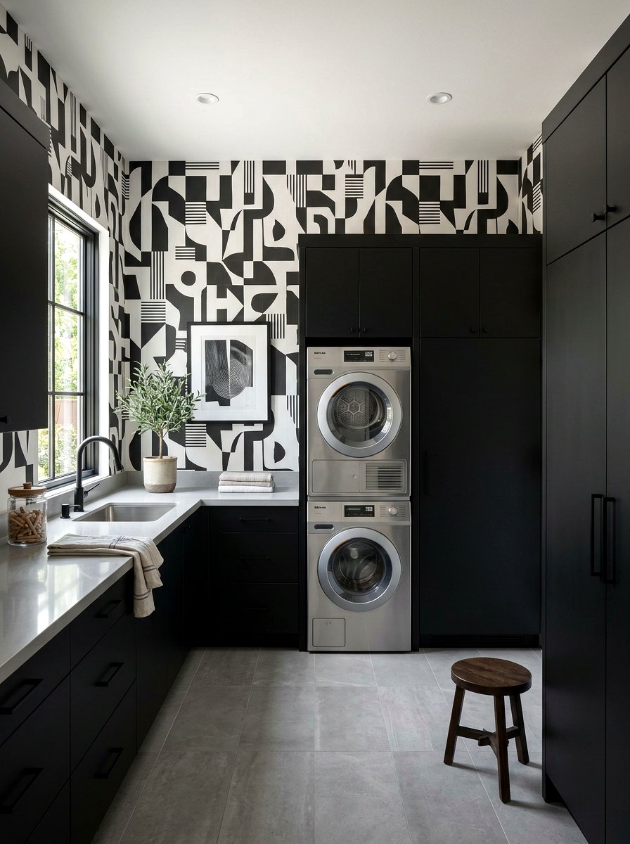 Modern Geometric Laundry Room Wallpaper - 30 laundry room wallpaper ideas