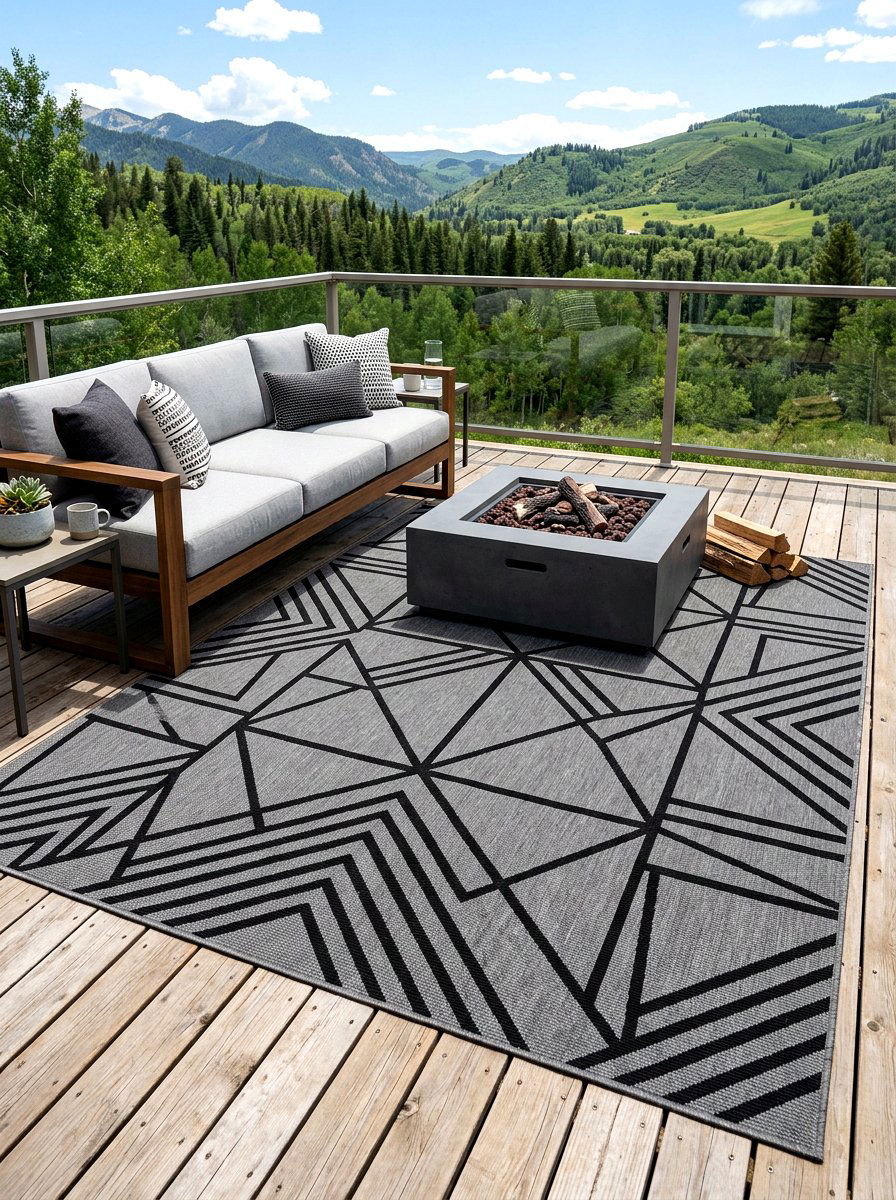 Modern Geometric Layered Outdoor Rug - 30 outdoor rug layering ideas