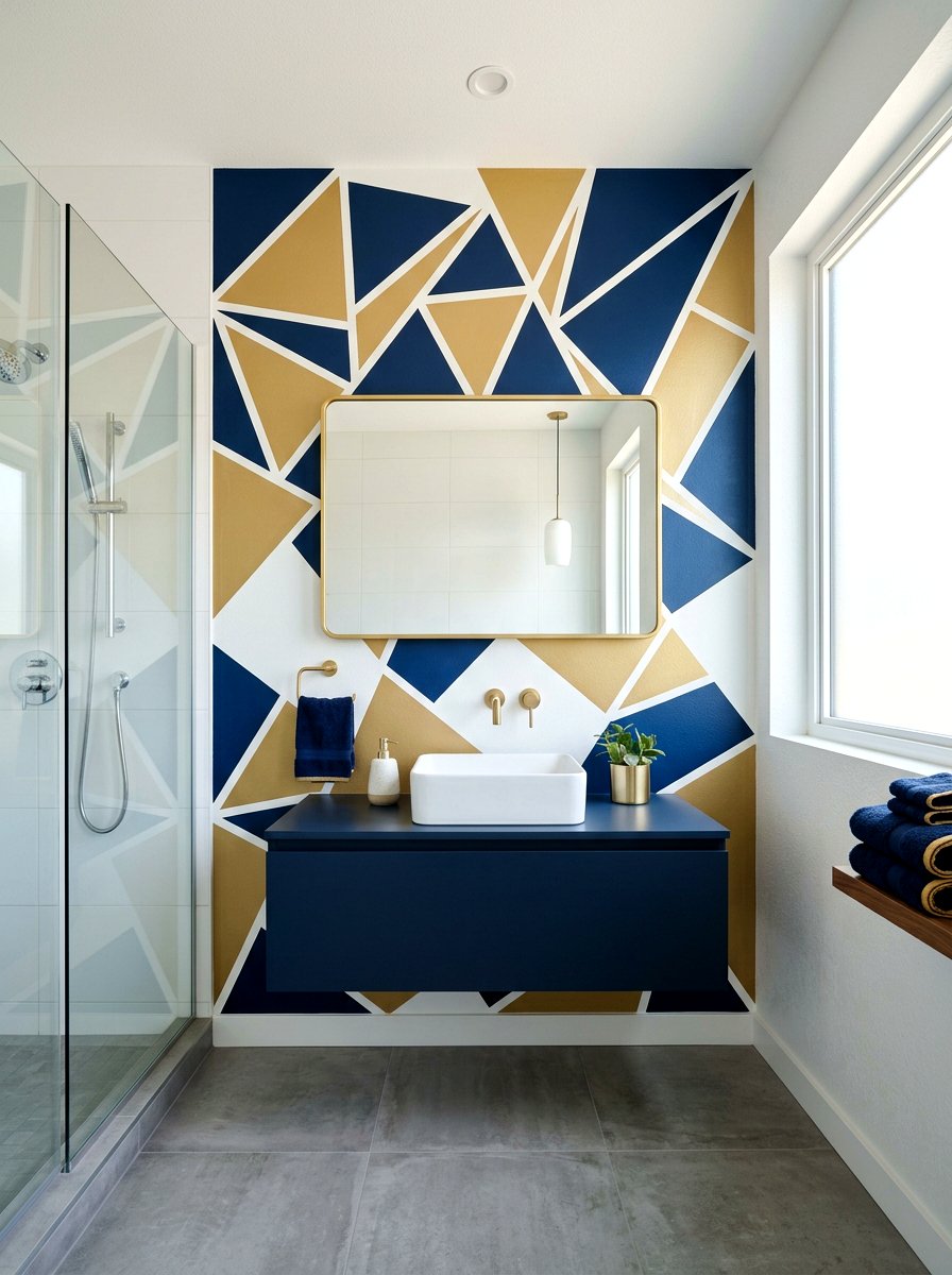 Modern Geometric Mural Bathroom - 30 murals in powder room ideas