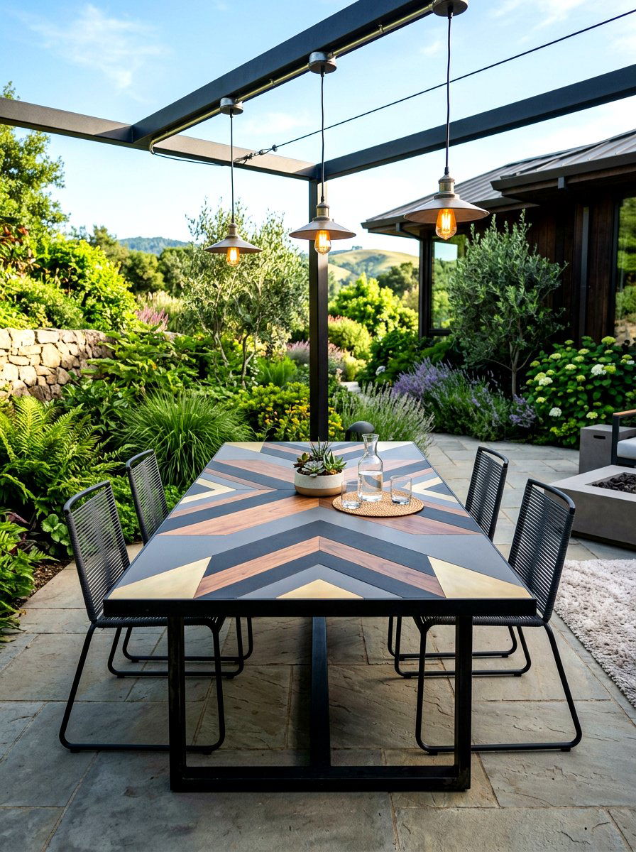 Modern Geometric Pattern Table - 30 porch skirted table ideas