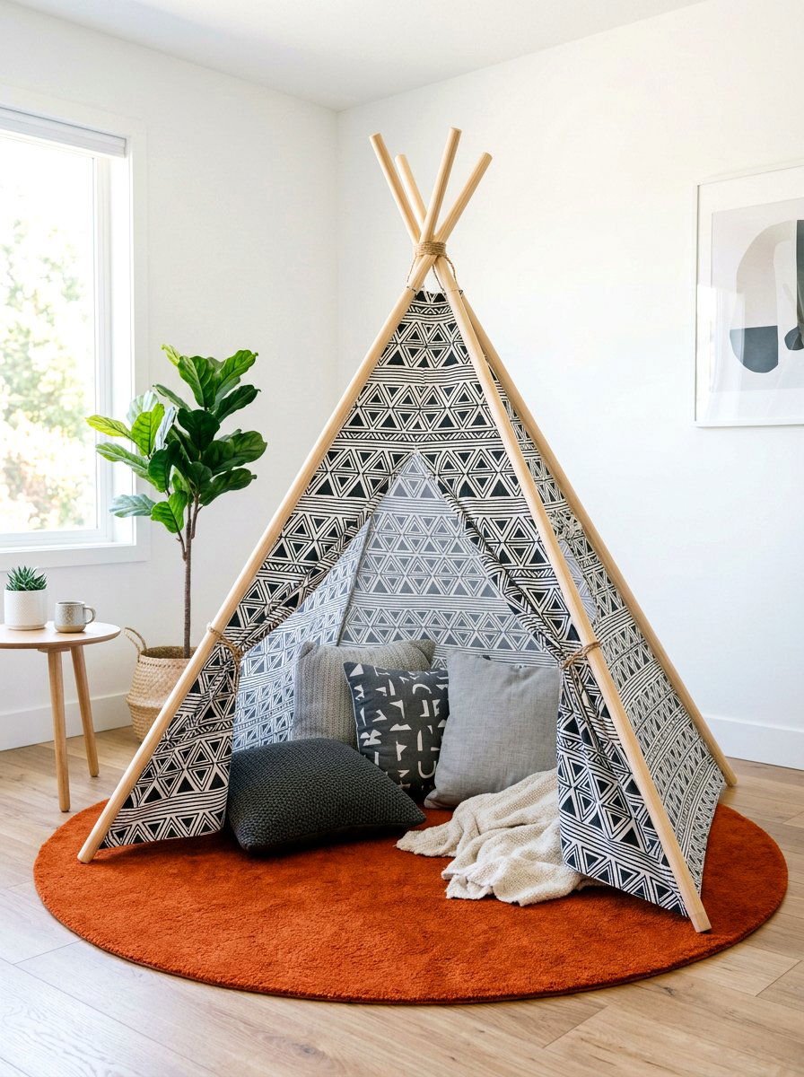 Modern Geometric Pattern Teepee - 30 kids tent reading nook ideas