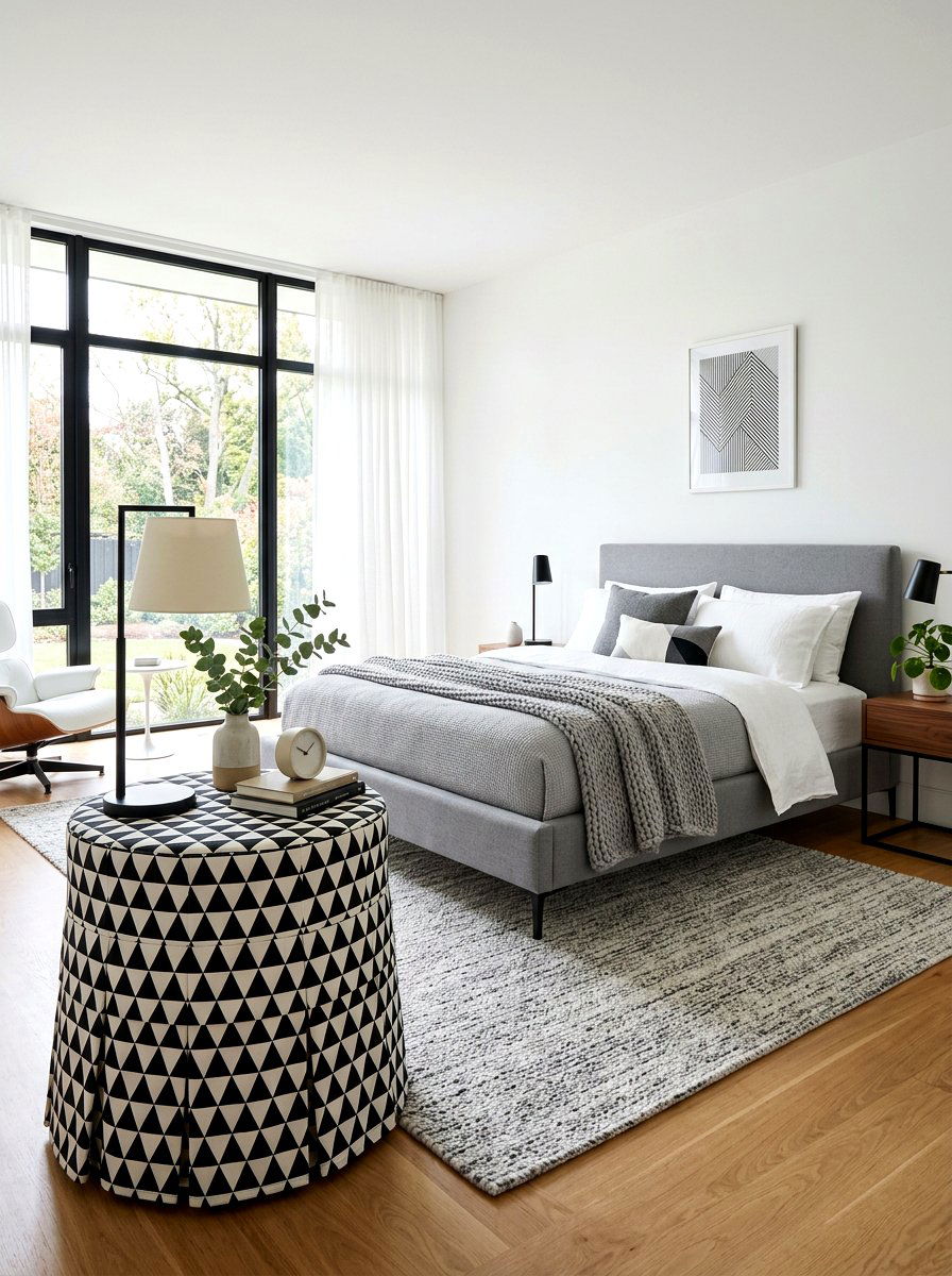 Modern Geometric Patterned Table - 30 skirted nightstand ideas