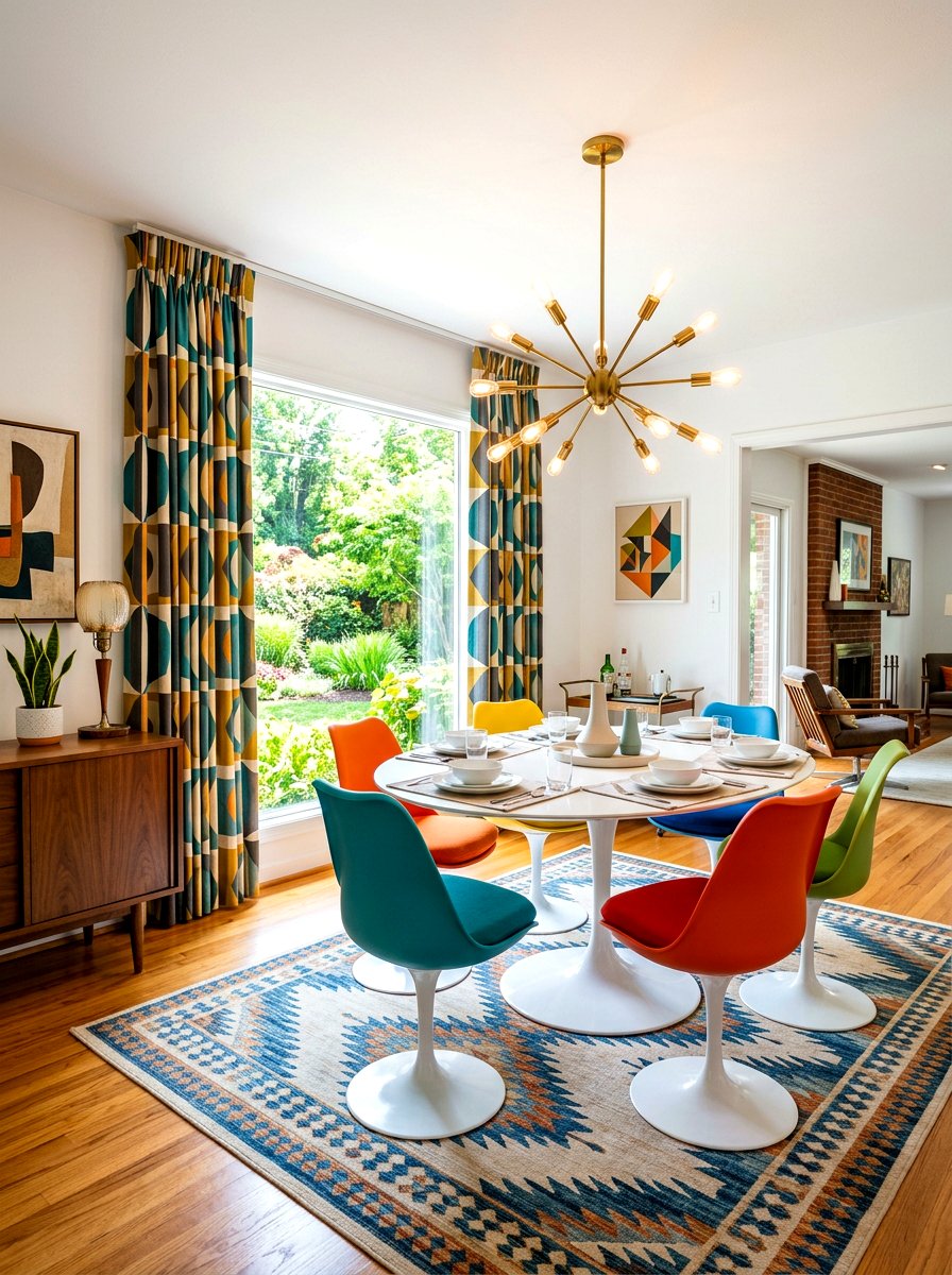 Modern Geometric Print Drapes - 30 dining room drapery ideas