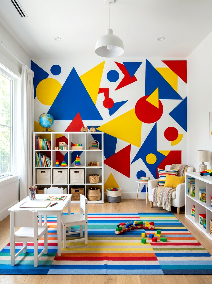 Modern Geometric Shapes Wall Mural - 30 mural kids bedroom ideas