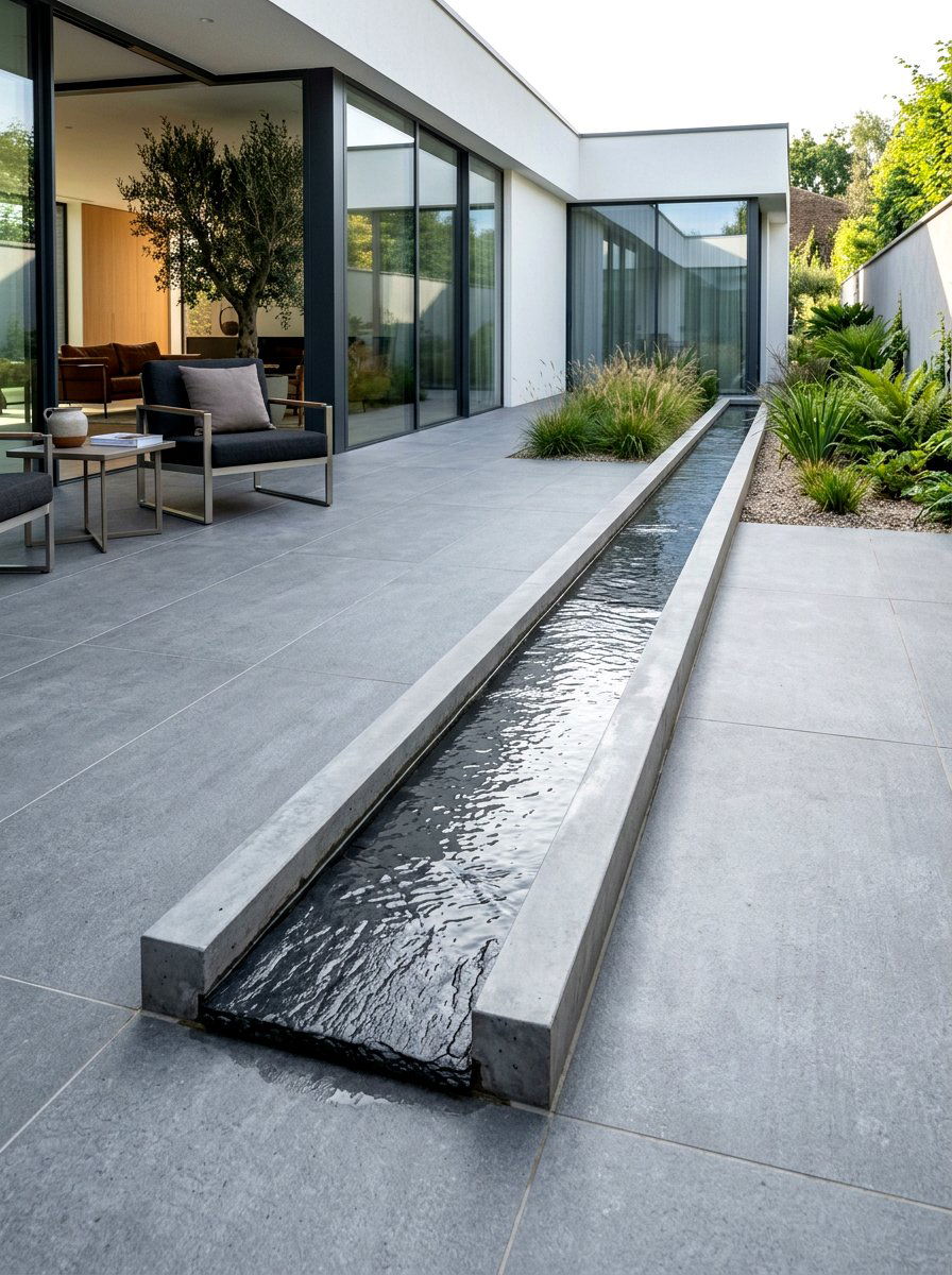 Modern Geometric Water Channel - 30 stream garden ideas