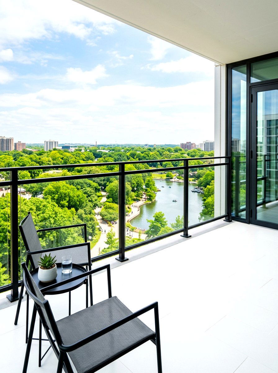 Modern Glass Balcony Railing - 30 balcony cafe apartment ideas