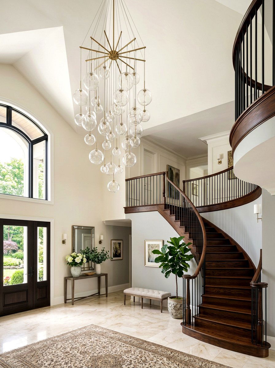 Modern Glass Chandelier - 30 staircase lighting ideas