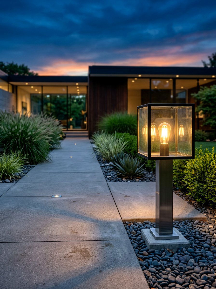 Modern Glass Cube Lantern - 30 lantern pathway ideas