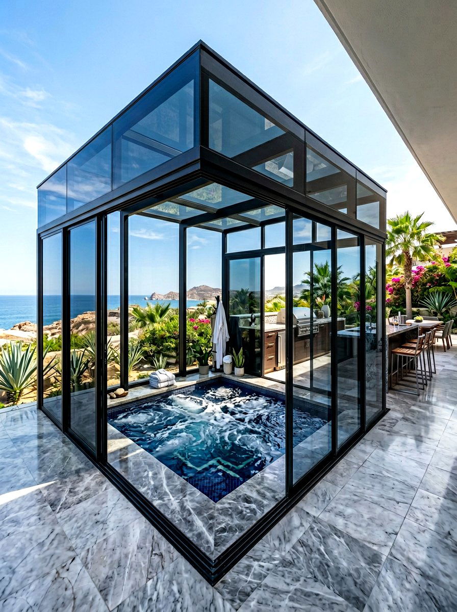 Modern Glass Enclosure - 30 hot tub privacy ideas