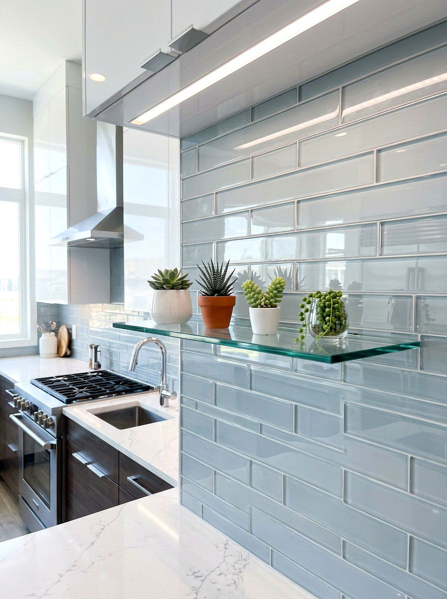 Modern Glass Floating Shelf - 30 kitchen plant shelf ideas