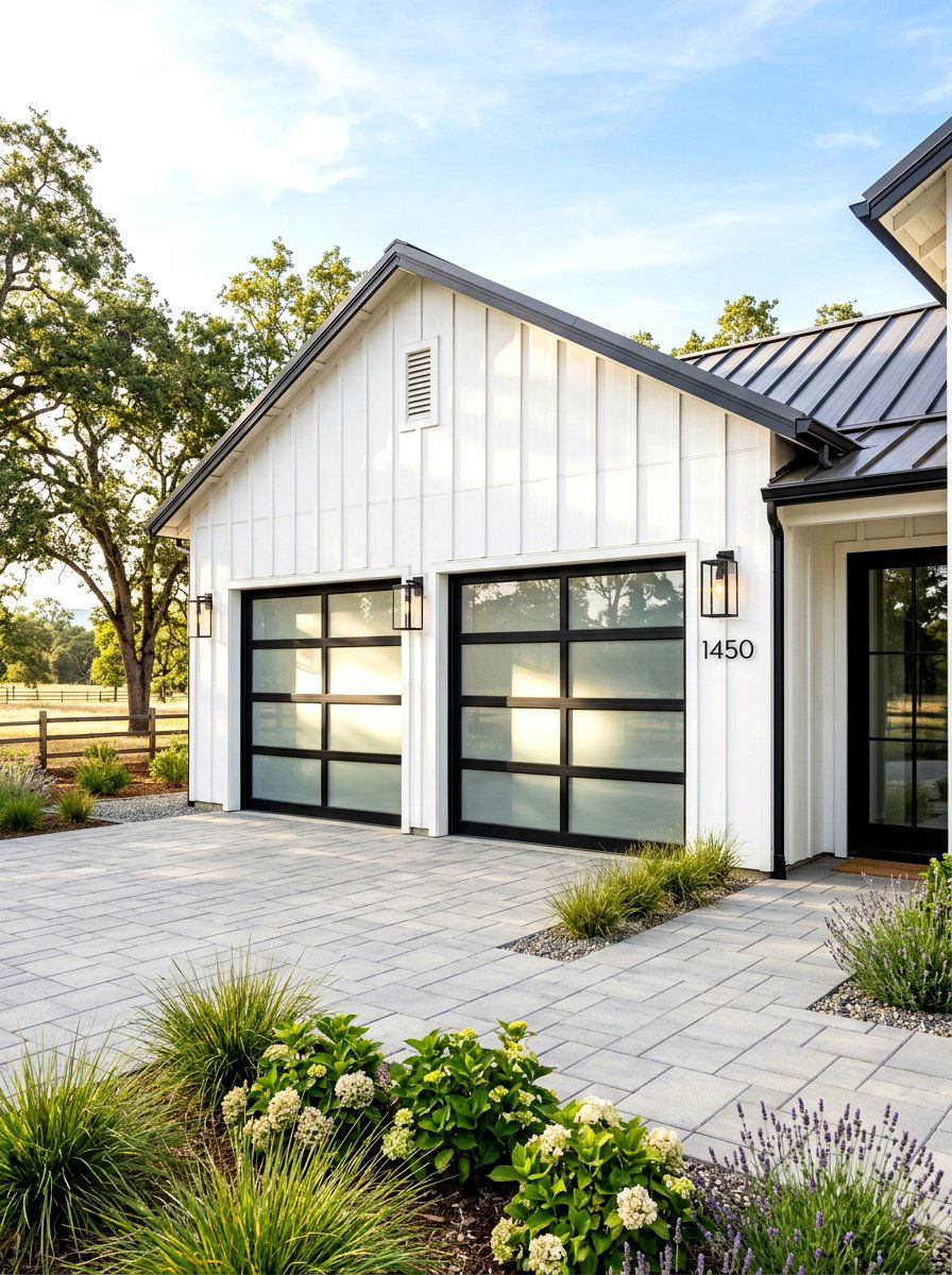 Modern Glass Garage Doors - 30 modern farmhouse exterior ideas