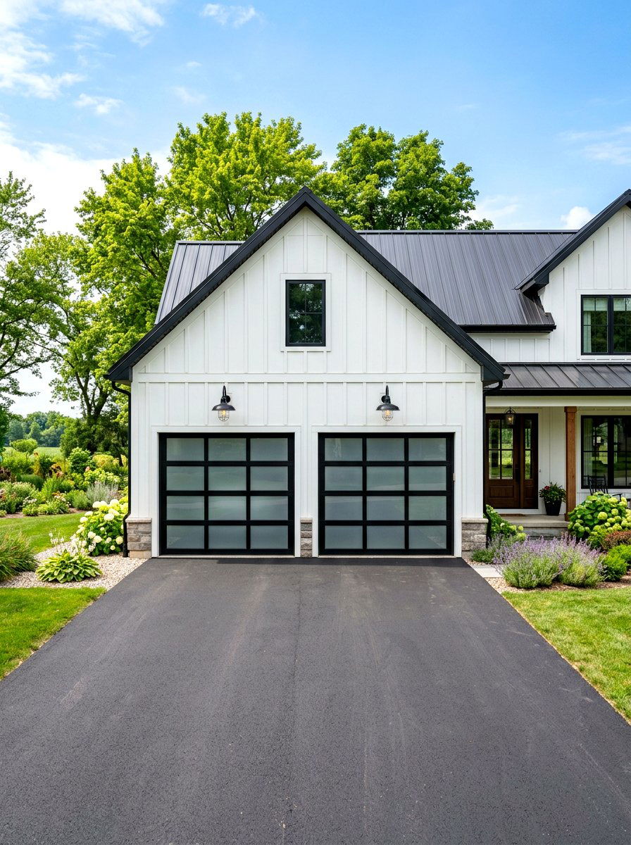 Modern Glass Garage Doors - 30 farmhouse front facade ideas